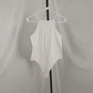 A New Day White Halter Bodysuit Size Medium NWT Minimalist Sleeveless Stretch